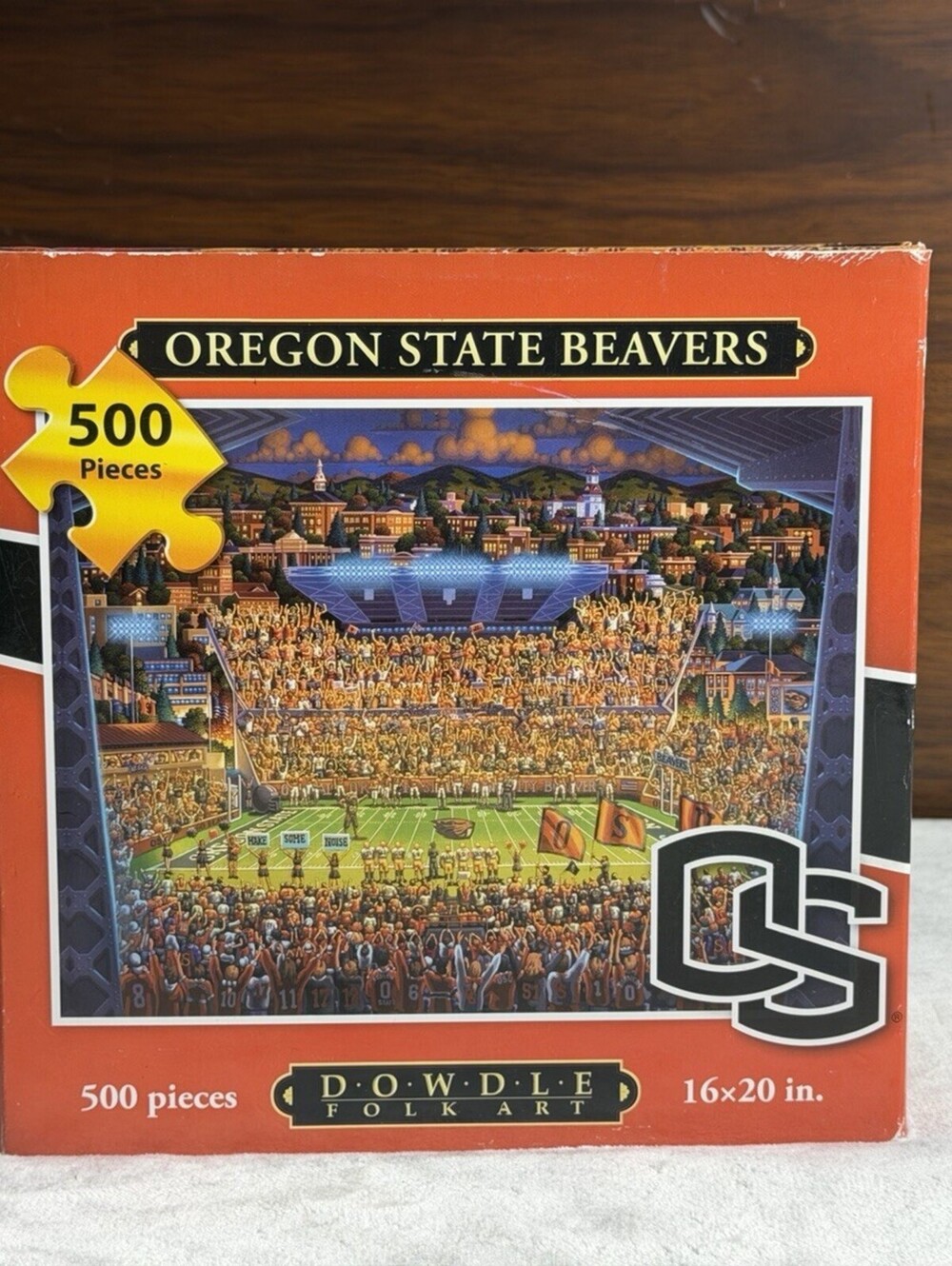 Dowdle Folk Art Oregon State Beavers 500 Piece Jigsaw Puzzle 16x20 Complete